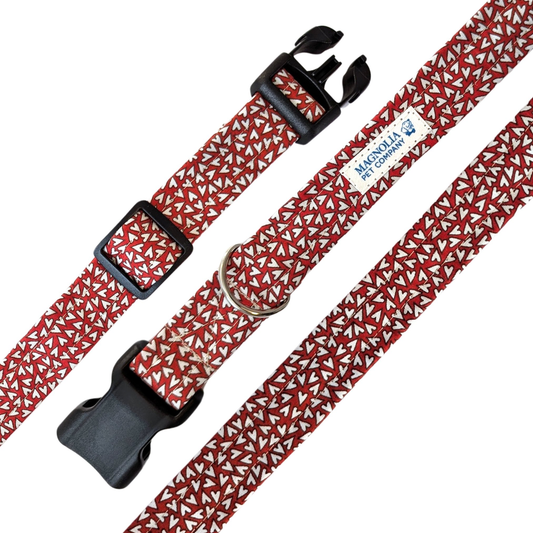 Add a touch of charm to your furry friend's style with this adorable red dog collar sprinkled with petite white hearts