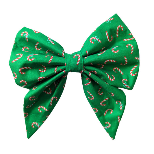 Green Candy Cane Dog Bow