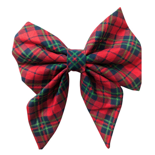 Red Tartan Plaid Dog Bow