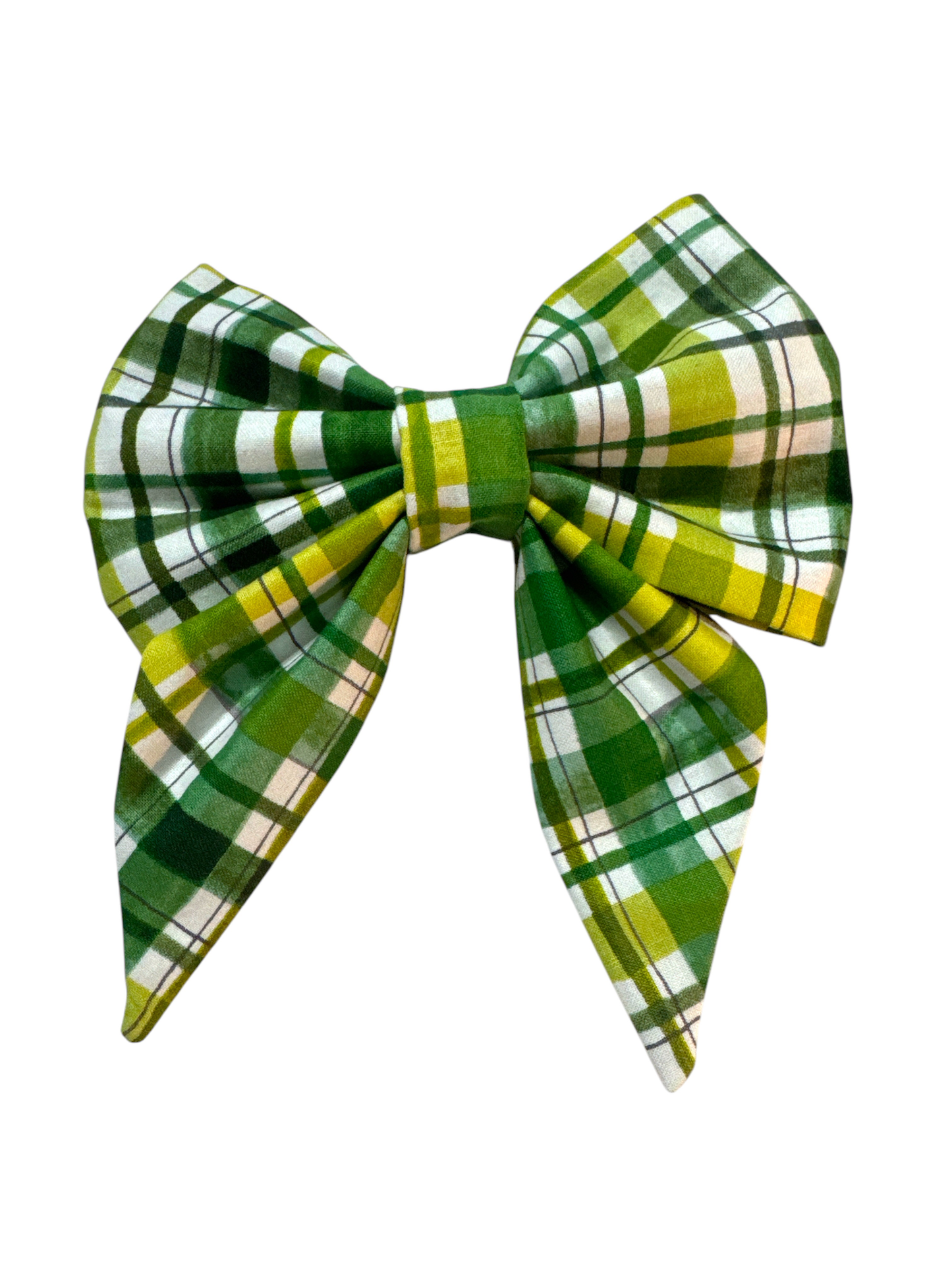 Designed with a white background and a mix of green stripes in various shades and size