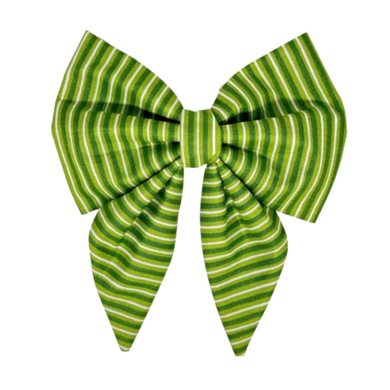 This charming dog bow features a delightful blend of green stripes, reminiscent of a lush, enchanted forest.